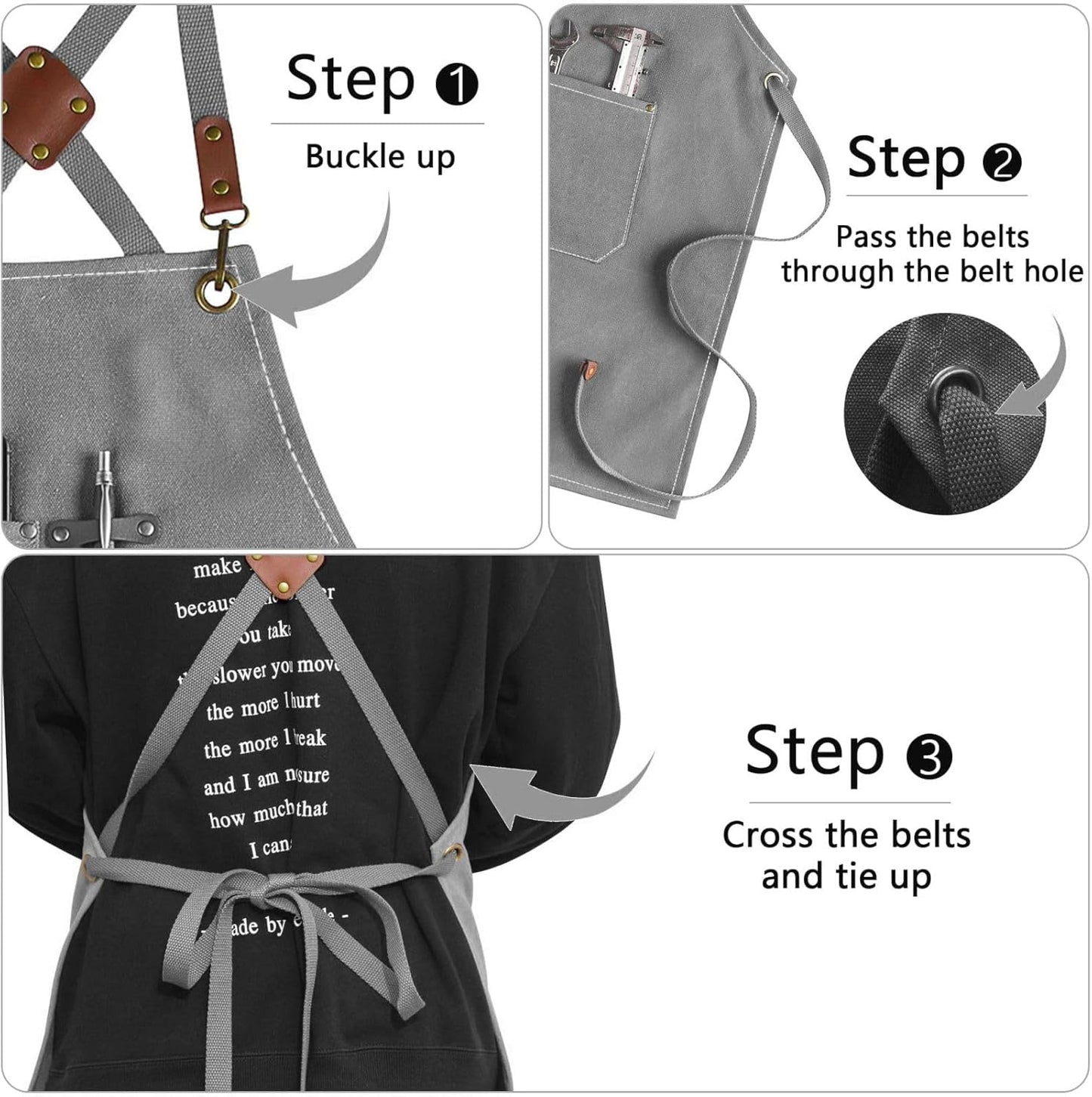 CONTAIL Chef Apron for Men Women,Canvas Aprons with Pockets-Cross Back Kitchen Apron for Cooking Grilling Baking BBQ Barber