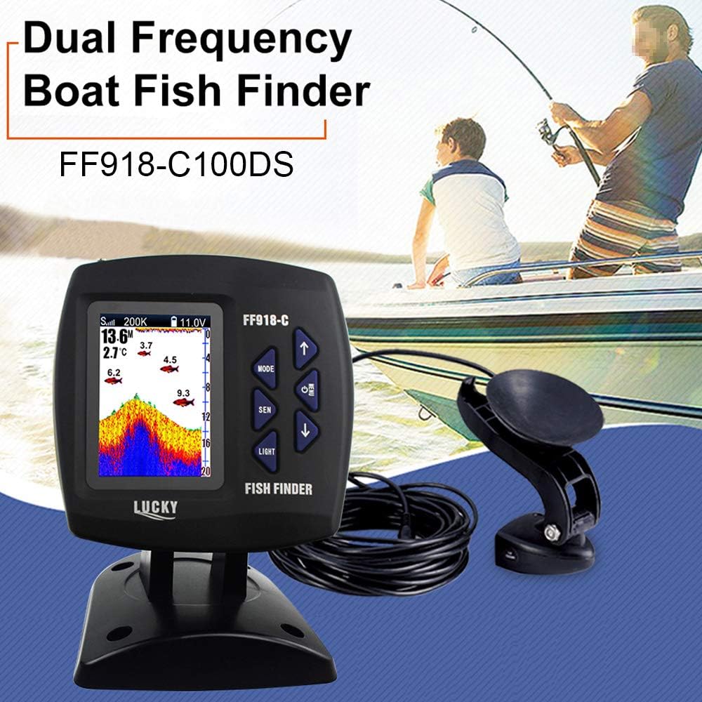 FF918-C100DS Color Screen Wired Fish Finder Dual Frequency 328ft/100m Water Depth Boat Fish Finder ZDHF