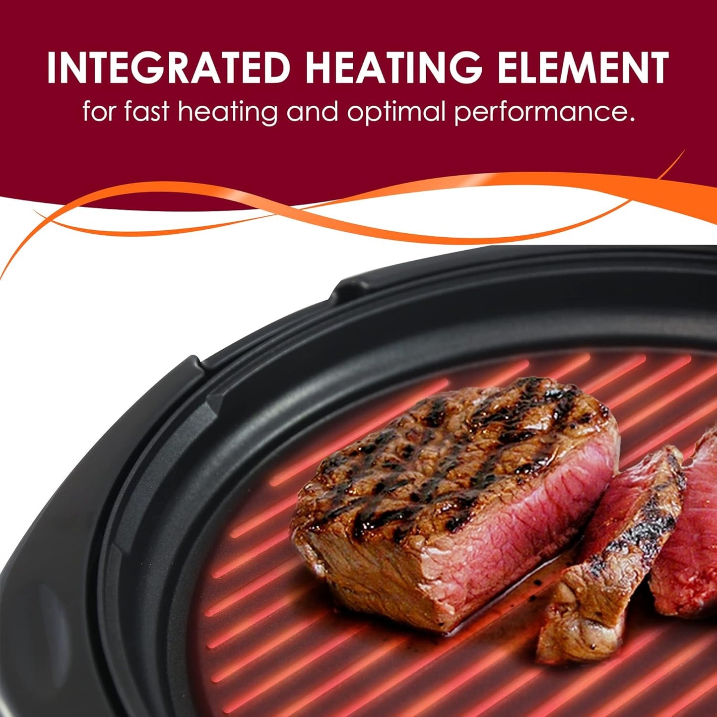 Elite Gourmet EMG6505G Smokeless Indoor Electric BBQ Grill with Glass Lid, Dishwasher Safe, PFOA-Free Nonstick, AdjCatable Temperature, Fast Heat Up, Low-Fat Meals Easy to Clean Design