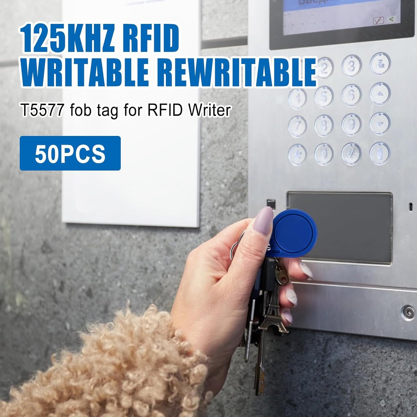 RFID Key Fobs 125KHz 50 PCS, T5577 Proximity ID Tag Rewritable Keypad Card Door Lock Entry Access Control System Fob Tag Wholesale (Black)