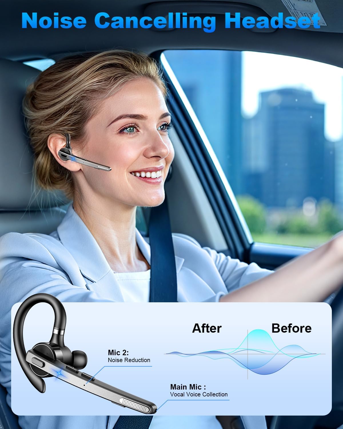 Bluetooth Headset V5.1, Wireless Headset with 500mAh Charging Case ENC Noise Cancelling Microphone, Bluetooth Earpiece 72H Talk Hands-Free Headphones for Cell Phone Office Business Driving (M51)