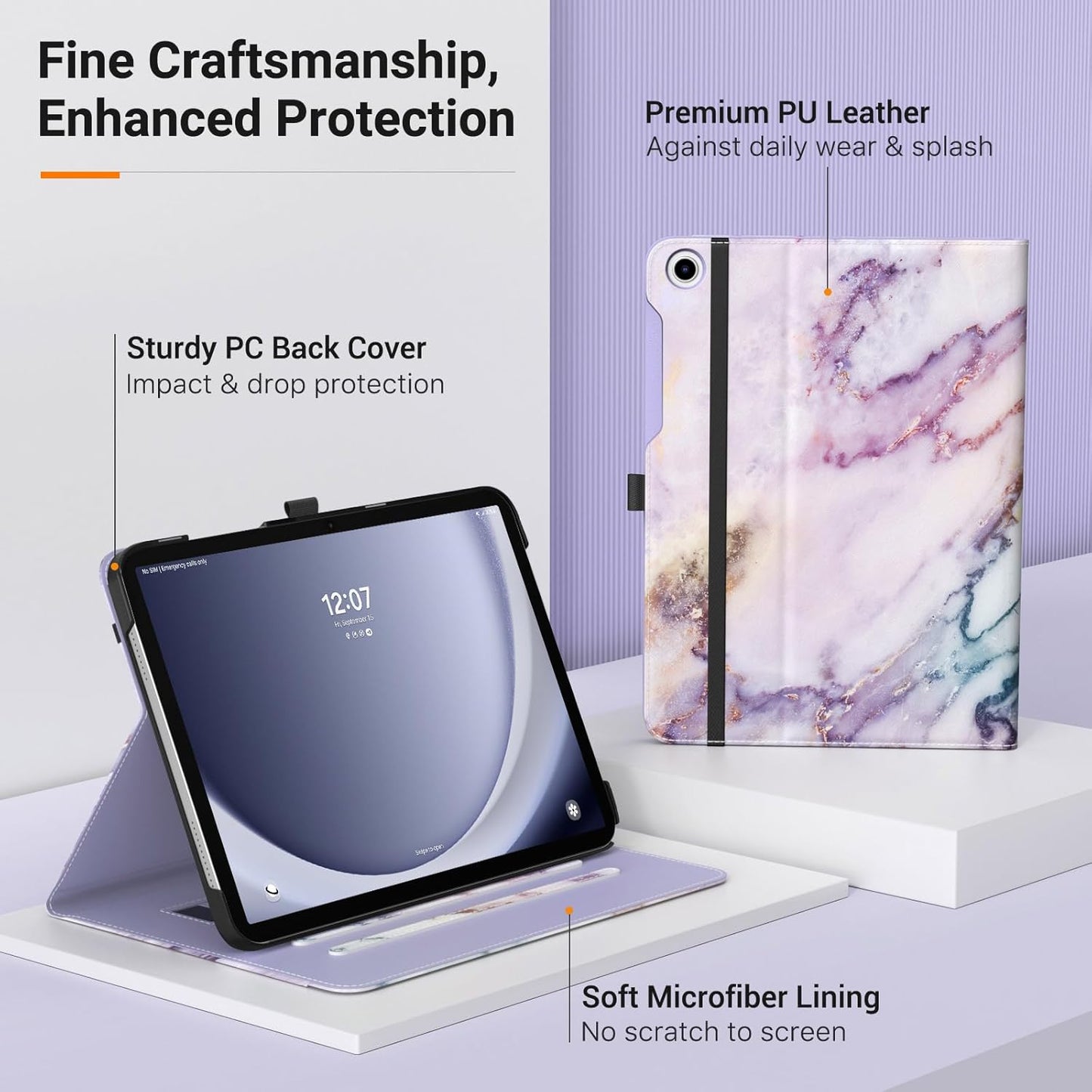 MoKo Case for Samsung Galaxy Tab A9 Plus 11" 2023 (SM-X210/SM-X216/SM-X218), PU Leather Multi-Angle Viewing Folding Stand Cover Case with Hand Strap, Front Pocket, Auto Wake/Sleep, Denim Blue & Brown
