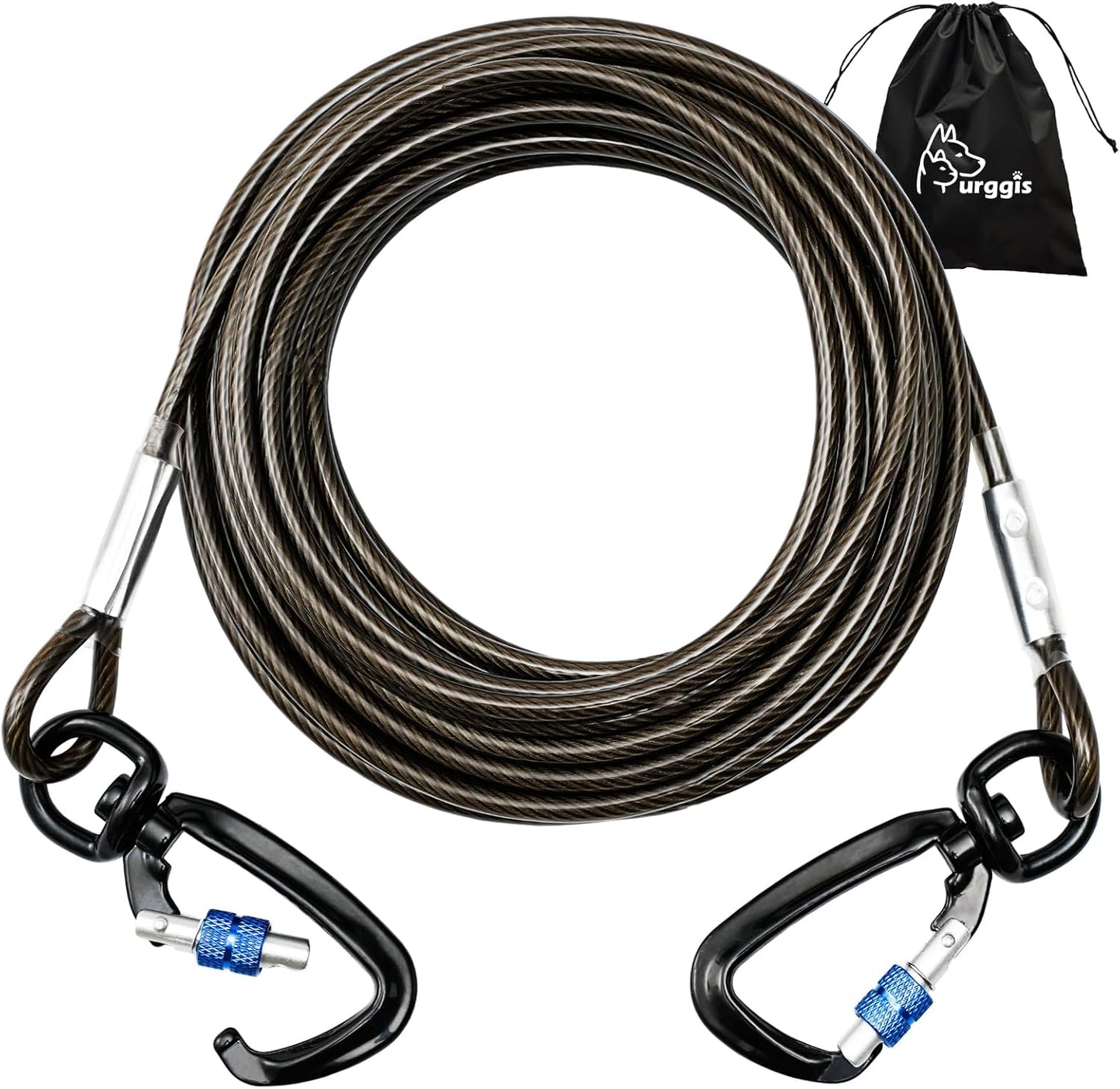 Furggis Dog Tie Out Cable,10/15/20/30/50FT Dog Run Cable for Yard and Camping Outdoor,Heavy Duty Dog Tether for Medium Large Dogs Chew Proof,1000lbs Break Strength,Reflective