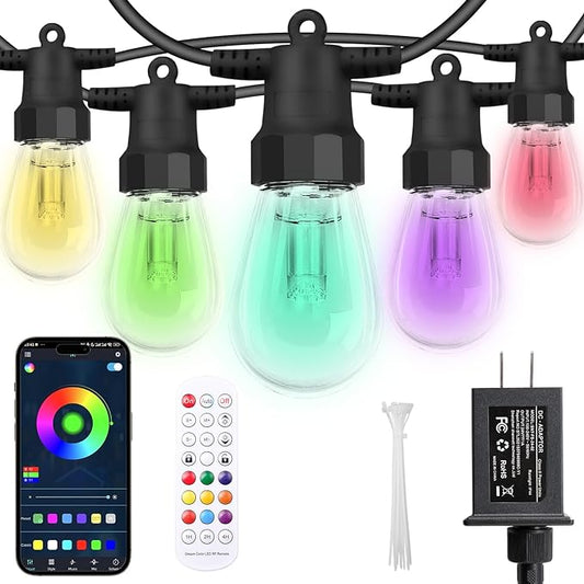 Purilite Select 100 ft RGB + W Outdoor String Lights – App & Music Sync, IP66 Waterproof, Energy‑Saving LEDs