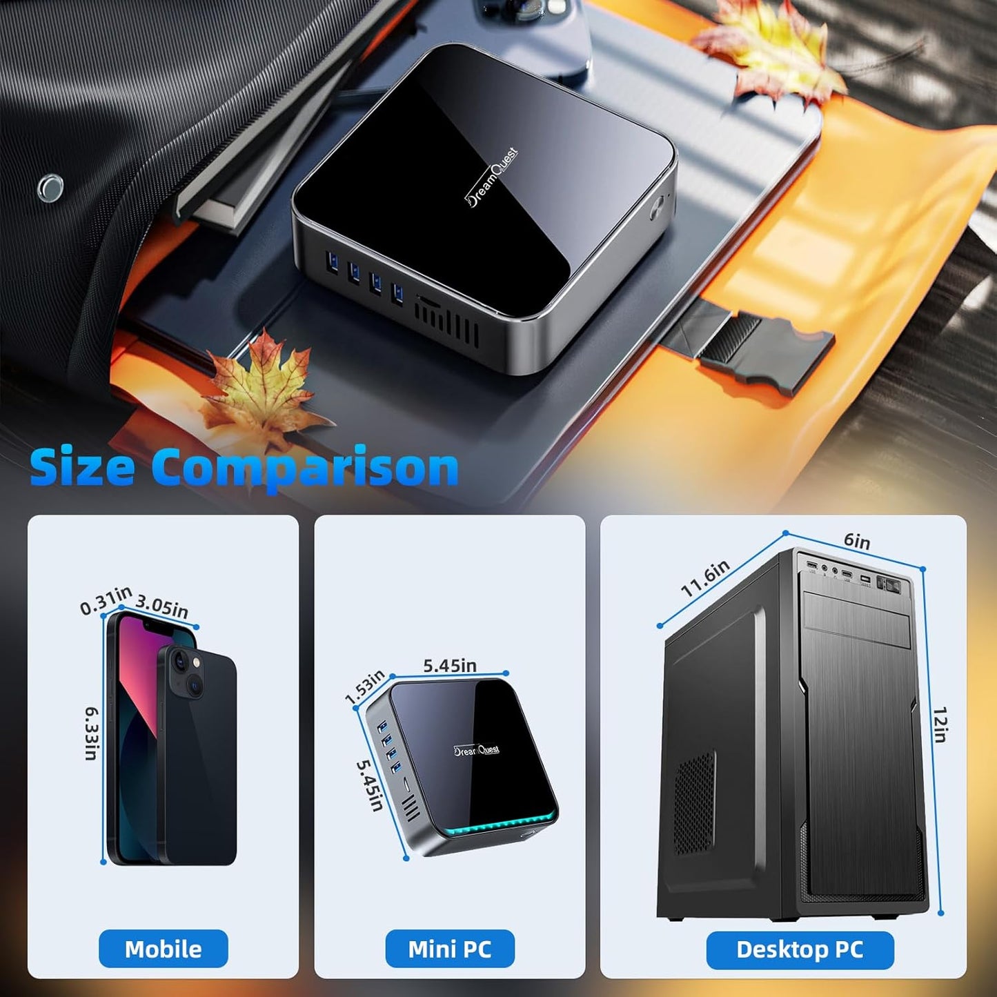 DreamQuest Mini PC Preinstalled Windows 11 Pro,Intel Alder Lake 2025 New N150 (up to 3.6GHz) 16GB DDR4+1TB M.2 SSD,Mini Desktop Computer 4K HD HDMI/WiFi5/BT5.0/USB3.2/Gigabit Port for Home Office