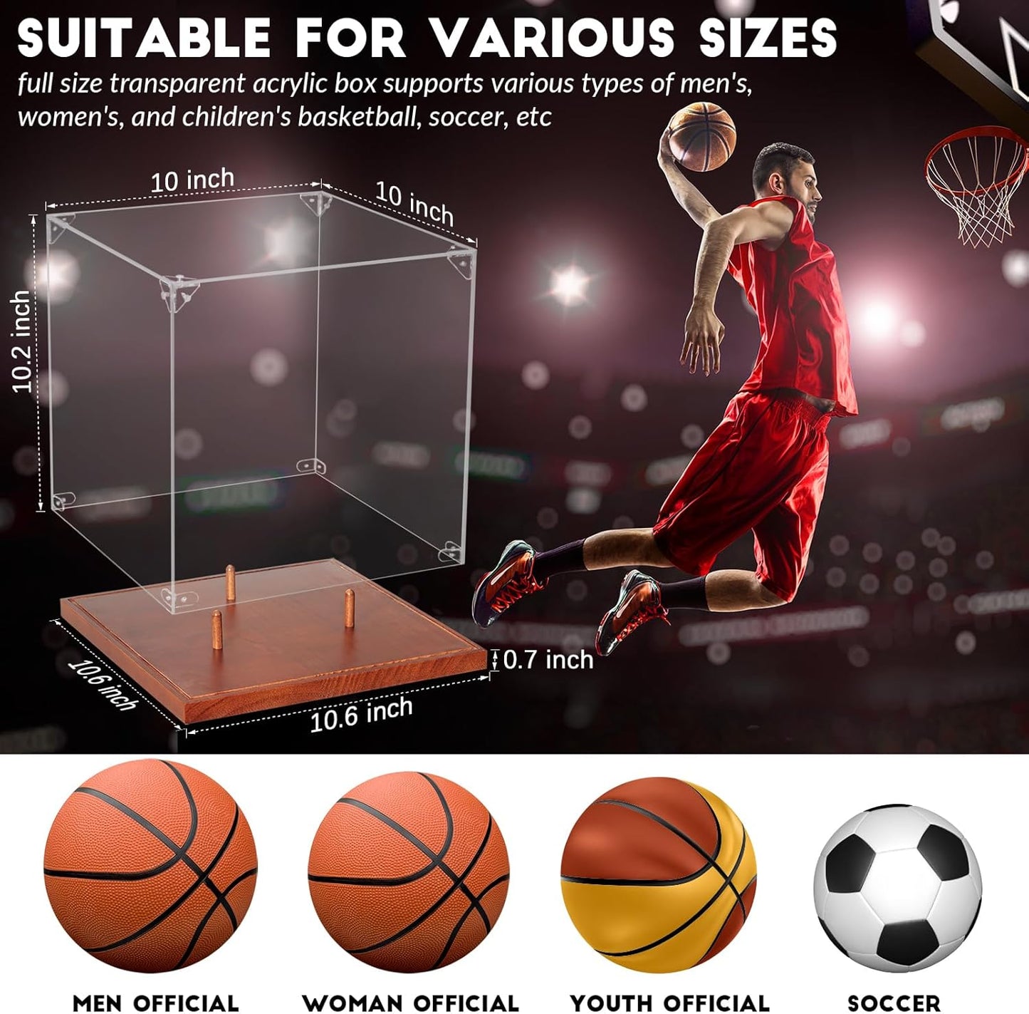 JupDec Baseball Display Case, Clear Cube Baseball Holder with Wooden Base, Autograph Baseball Stand Box for Single Ball, Acacia Wood, Brown, 1 Pack