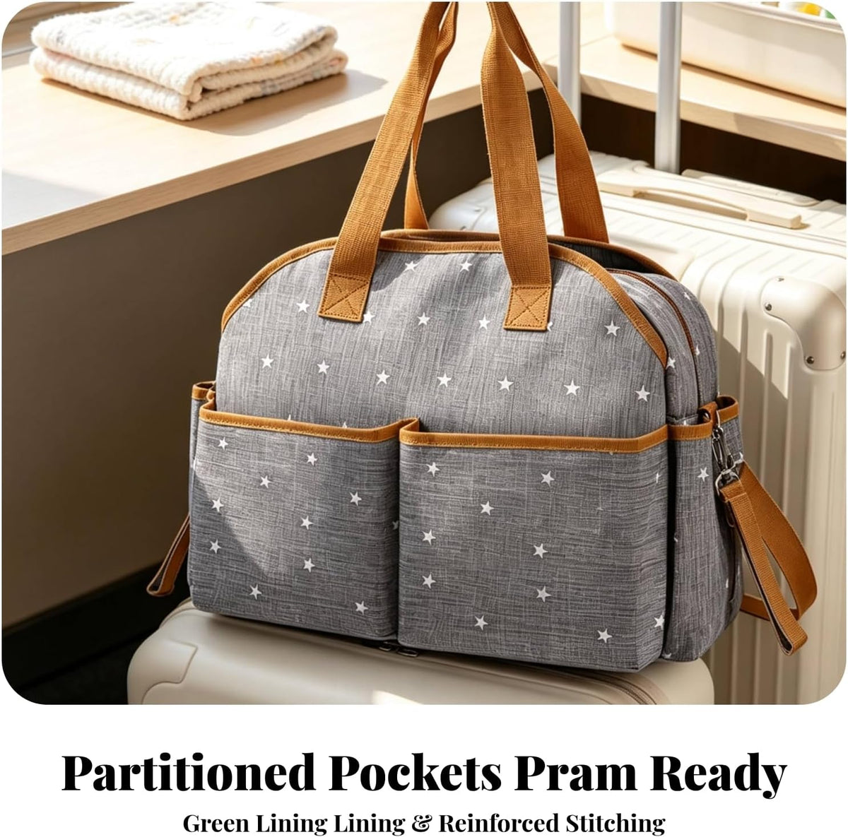 SM SunniMix Waterproof Maternity With Structured Design Contrast Trim And Wipe Clean Exterior For Organizing Supplies Suitable For Travel Pushchair Use, Gray