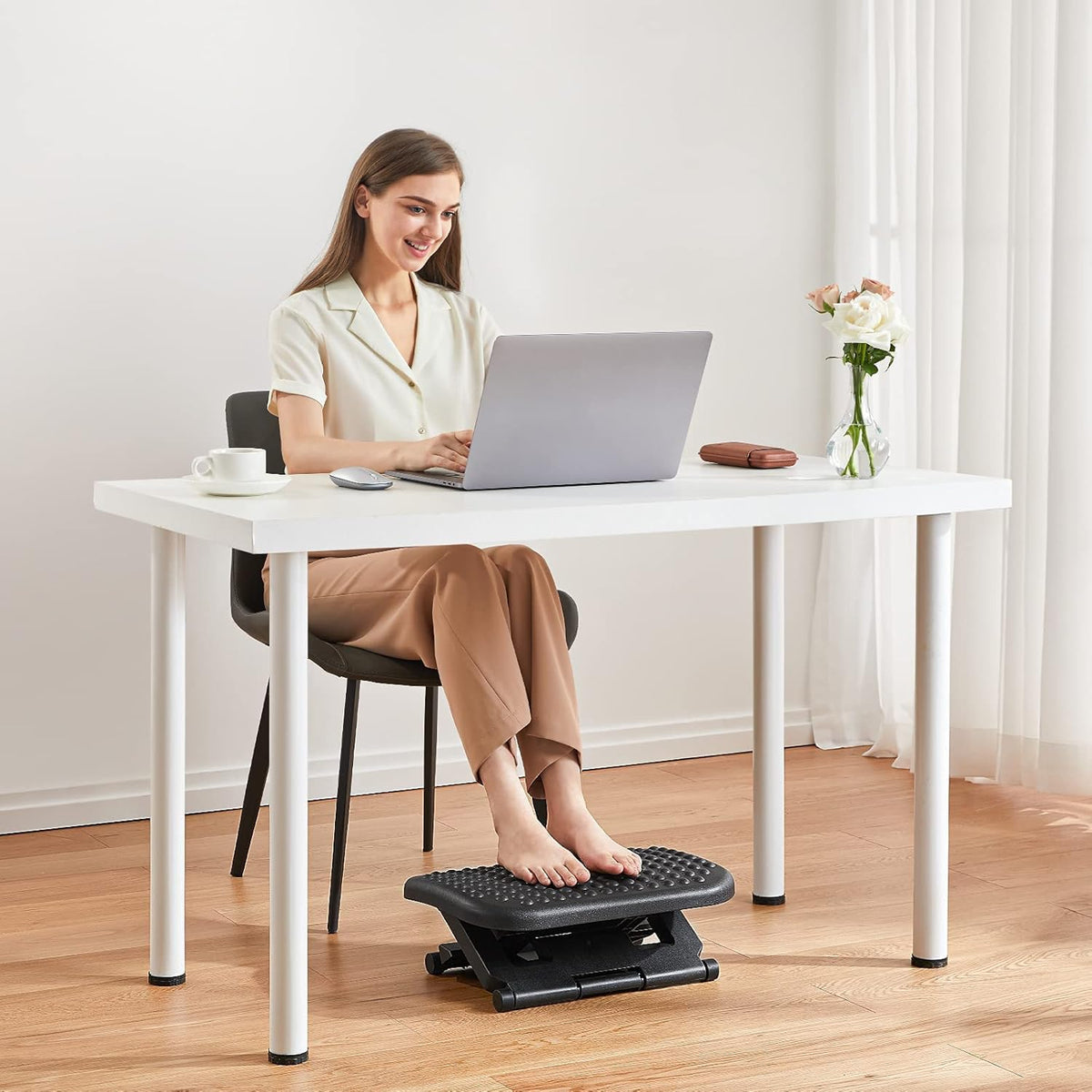 HUANUO Adjustable Footrest Under Desk - Ergonomic Foot Rest with 3 Height Position - 30 Degree Tilt Angle Adjustment for Home, Office, Non-Skid Massage Surface Texture Improves Comfort