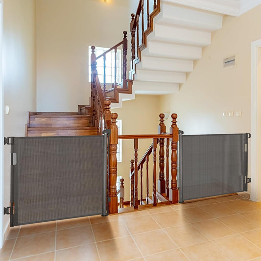 DEAR LOV 2 Pack Retractable Baby Gate,Mesh Baby Gate for Child,33" Tall, Extends up to 55" Wide.Dog or Pet Gate for Doorways, Stairs, Hallways, Indoor/Outdoor (33"x55",Grey)