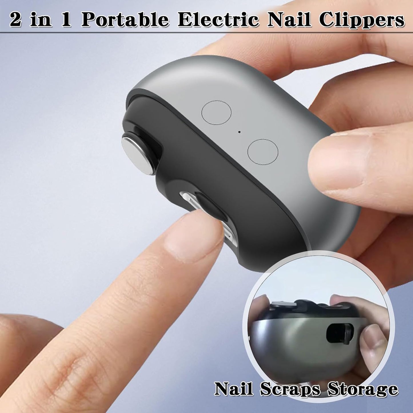 Vueeze EasyClip Smart Nail Clipper, 2 in 1 Portable Electric Nail Clippers with LED Light, Electric Nail Trimmer, Replaceable Grinding Head, for Grinding Large Areas and Crevices (Gray)