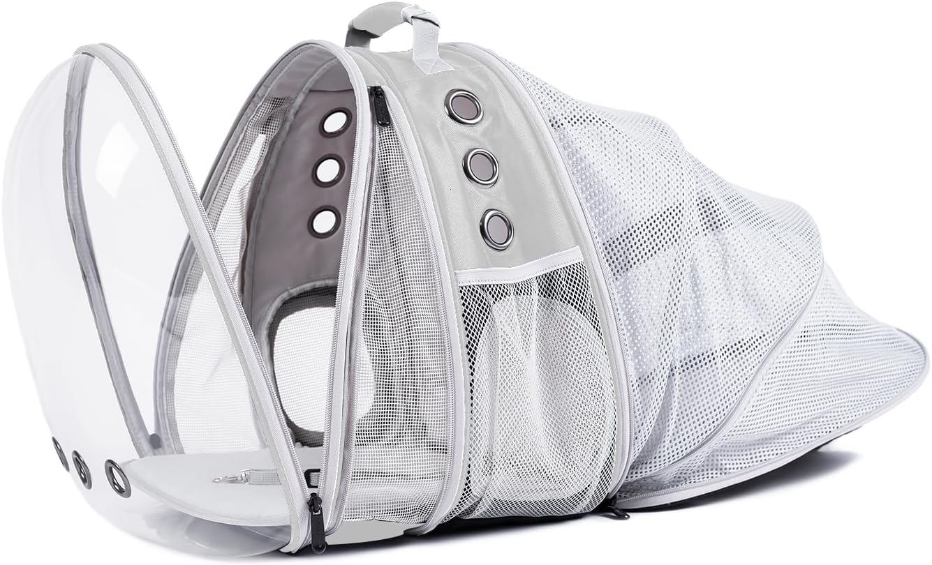 LAIRIES Dual Expandable Cat Backpack Carrier Front & Back Extension Pet Backpack Carrier, Fit up to 20 lbs, Bubble Capsule Dog Backpack Travel, Hiking & Outdoor Backpack (CL-Star Blue, Dual Extension)