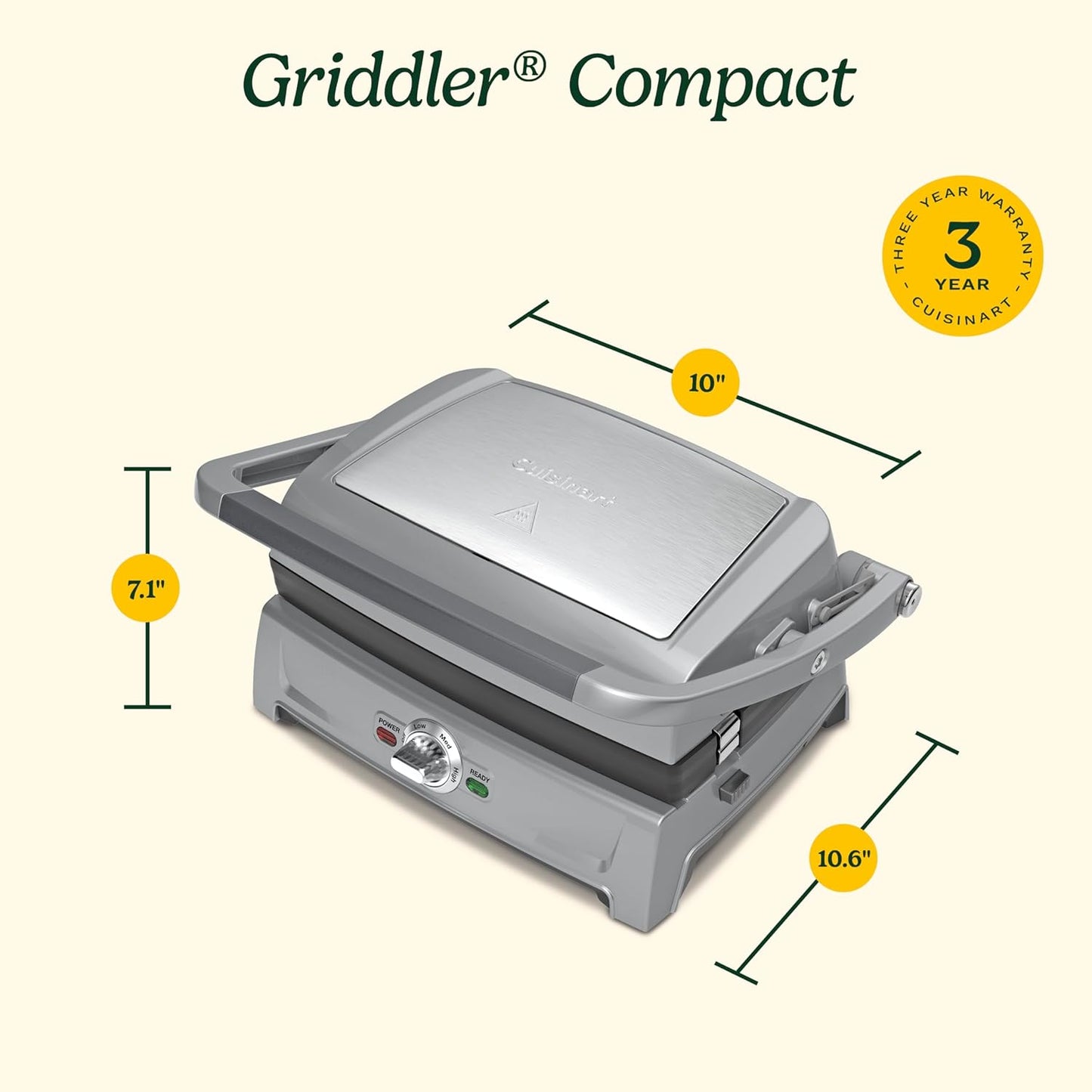 Cuisinart Compact Electric Griddler, 5 Ways to Cook, Non-Stick Cooking Plates, Silver (GR-102C)