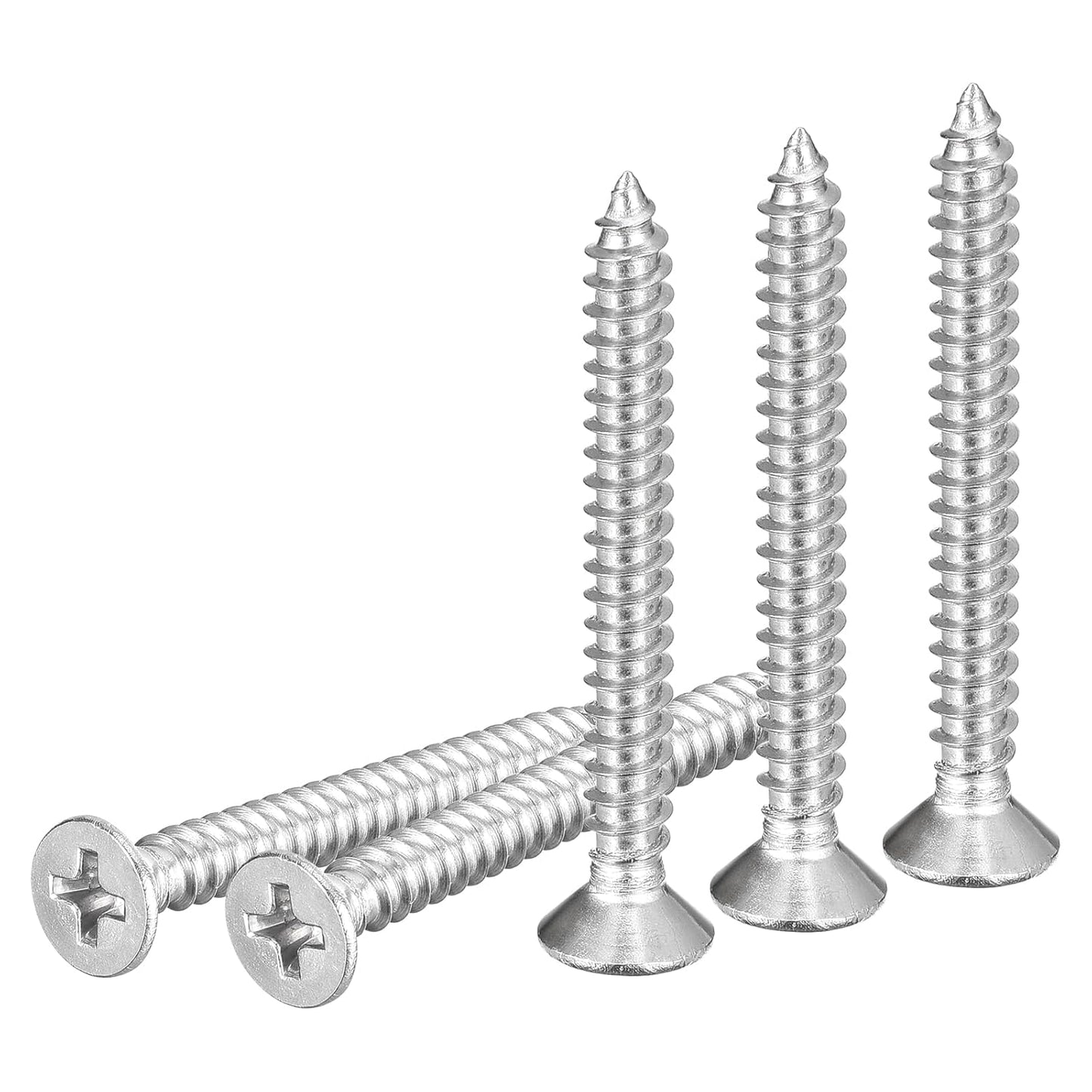 DTGN 100Pcs #8x1 Flat Head Wood Screws, 304 Stainless Steel Phillips Self Tapping Screws - Good for Woodworking, Furniture - Silver