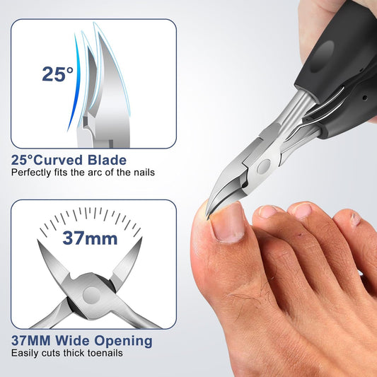 Toenail Clippers for Seniors Thick Toenails - Wide Jaw Opening Large Toe Nail Clippers for Thick Ingrown Nails, Professional Sharp Heavy Duty Nail Clipper Cutter for Mens Seniors with Leather Case - PuriLite