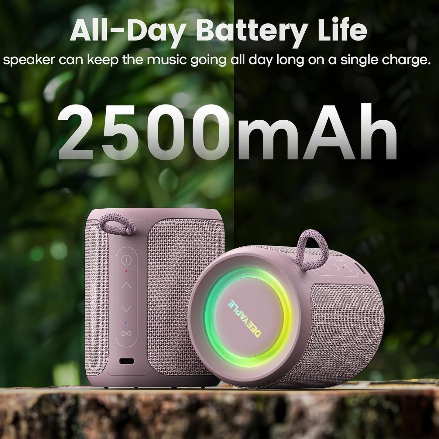 Deeyaple Portable Bluetooth Speaker, IP67 Waterproof Mini Bluetooth Speaker Wireless V5.3 with Stereo Sound,All Day,TWS Pairing,LED Light,Gift for him/her (Black)