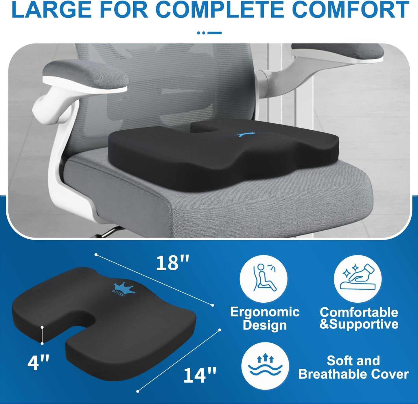 Lumbar Support Pillow for Office Chair Car Memory Foam Back Cushion Back Pain Relief Improve Posture Large Back Pillow for Computer, Gaming Chair, Recliner with Mesh Cover Double Adjustable Straps