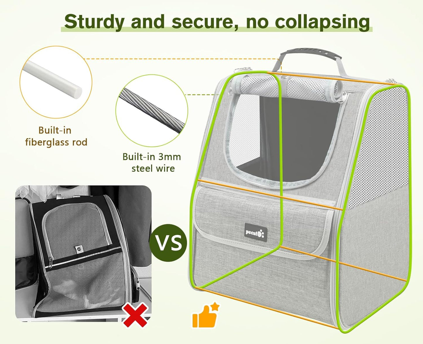 Pecute Expandable Cat Backpack Carrier, Small Dog Backpack Carrier, Pet Backpack Carriers for Cats Dogs Puppy Kitten, Cat Carriers Bag Carrying for Travel Hiking Bike Riding Walking Outdoor,Grey