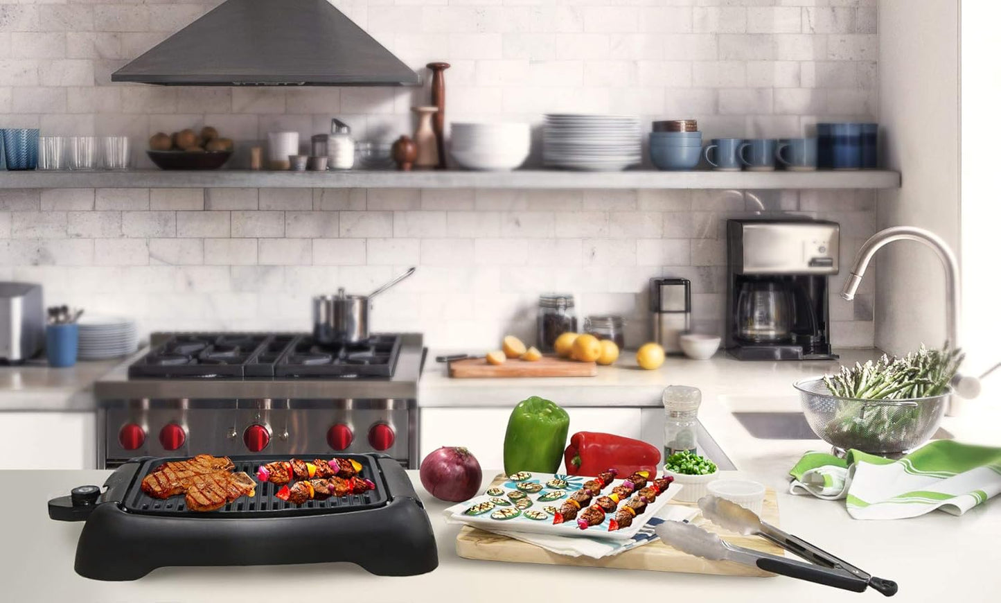 Elite Gourmet EMG6505G Smokeless Indoor Electric BBQ Grill with Glass Lid, Dishwasher Safe, PFOA-Free Nonstick, AdjCatable Temperature, Fast Heat Up, Low-Fat Meals Easy to Clean Design