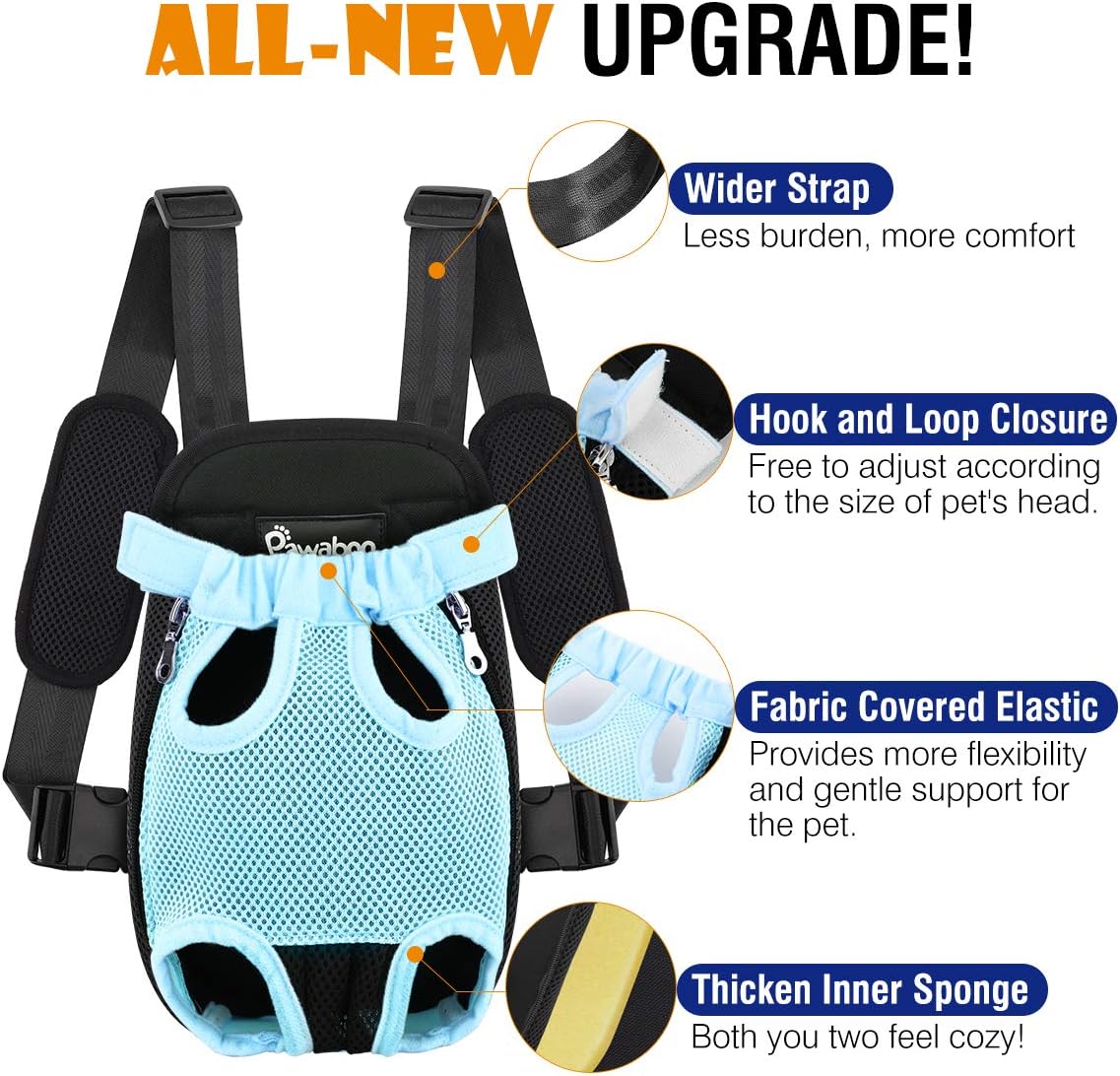 Pawaboo Pet Carrier Backpack, Adjustable Pet Front Cat Dog Carrier Backpack Travel Bag, Legs Out, Easy-Fit for Traveling Hiking Camping for Small Medium Dogs Cats Puppies, Medium, Black