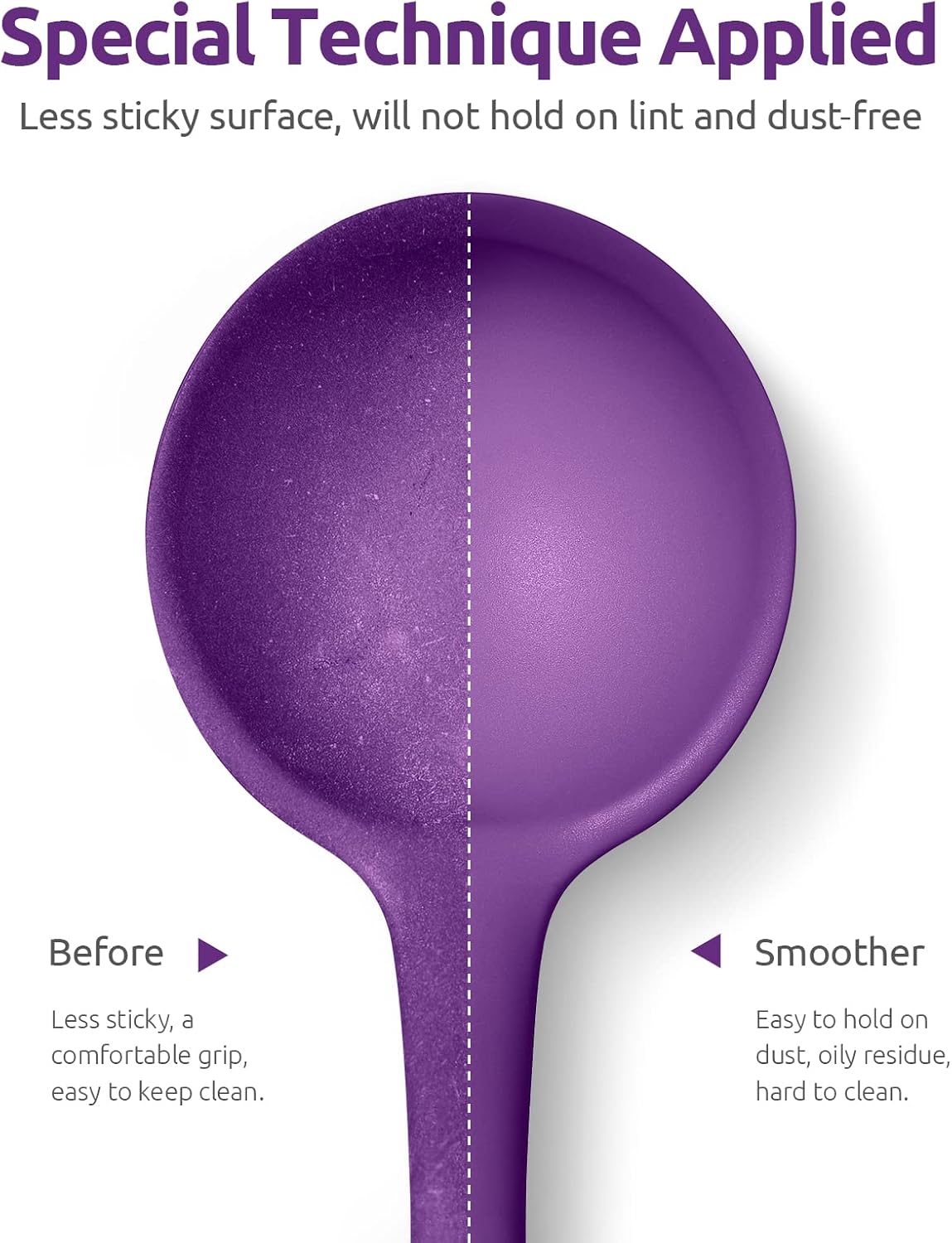 13 inch Silicone Soup Ladle: U-Taste 600ºF Heat Resistant 4 oz Large Non-Stick Seamless Rubber Kitchen Deep Serving Spoon with Non-Slip Solid Long Handle for Cooking Sauce/Stews/Gravies/Chili(Purple)