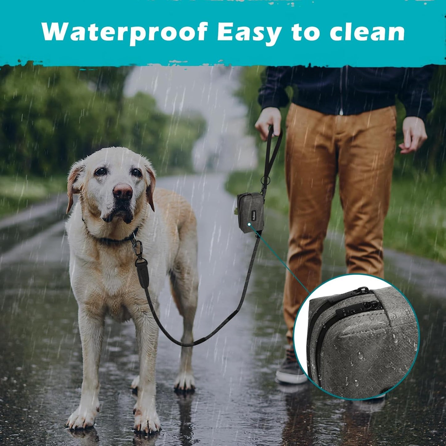 PetBonus Waterproof Dog Poop Bag Holder for leashes, Portable Pet Waste Bag Dispenser, 2 Pouches for Treat Holder and Walking Accessories, Fit All Leashes, Includes 1 Roll of Dog Poop Bags (Green)