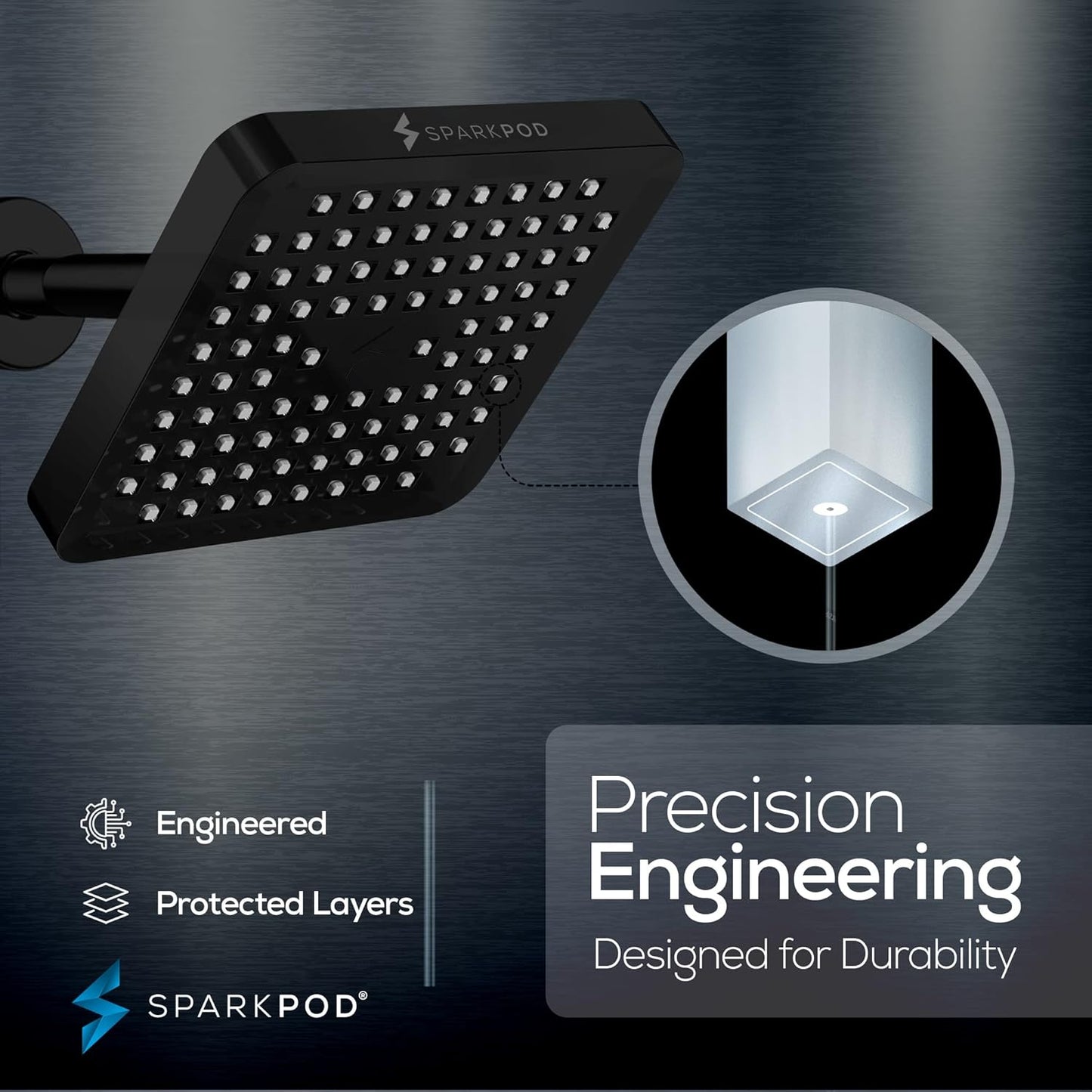 SparkPod Shower Head - High Pressure Rain - Premium Quality Luxury Design - 1-Min Install - Easy Clean Adjustable Replacement for Your Bathroom Shower Heads (Luxury Polished Chrome, 6 Inch Round)