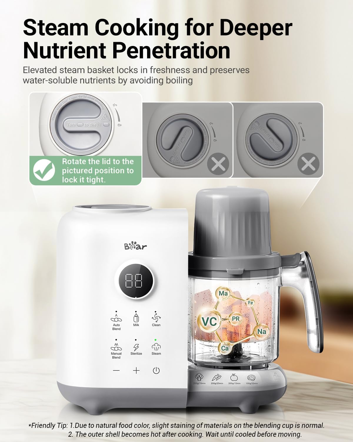 Bear Baby Food Maker Steamer&Blender with Dual-Layer Steam Baskets, 18.5oz
