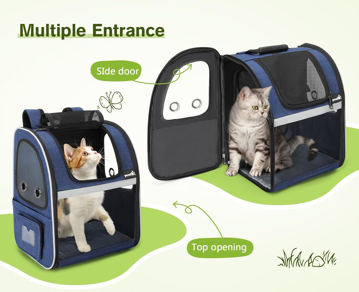 Pecute Pet Carrier Backpack, Dog Carrier Backpack Expandable with Breathable Mesh for Pets <6kg, Pet Backpack Carrier for Hiking Travel Camping Outdoor