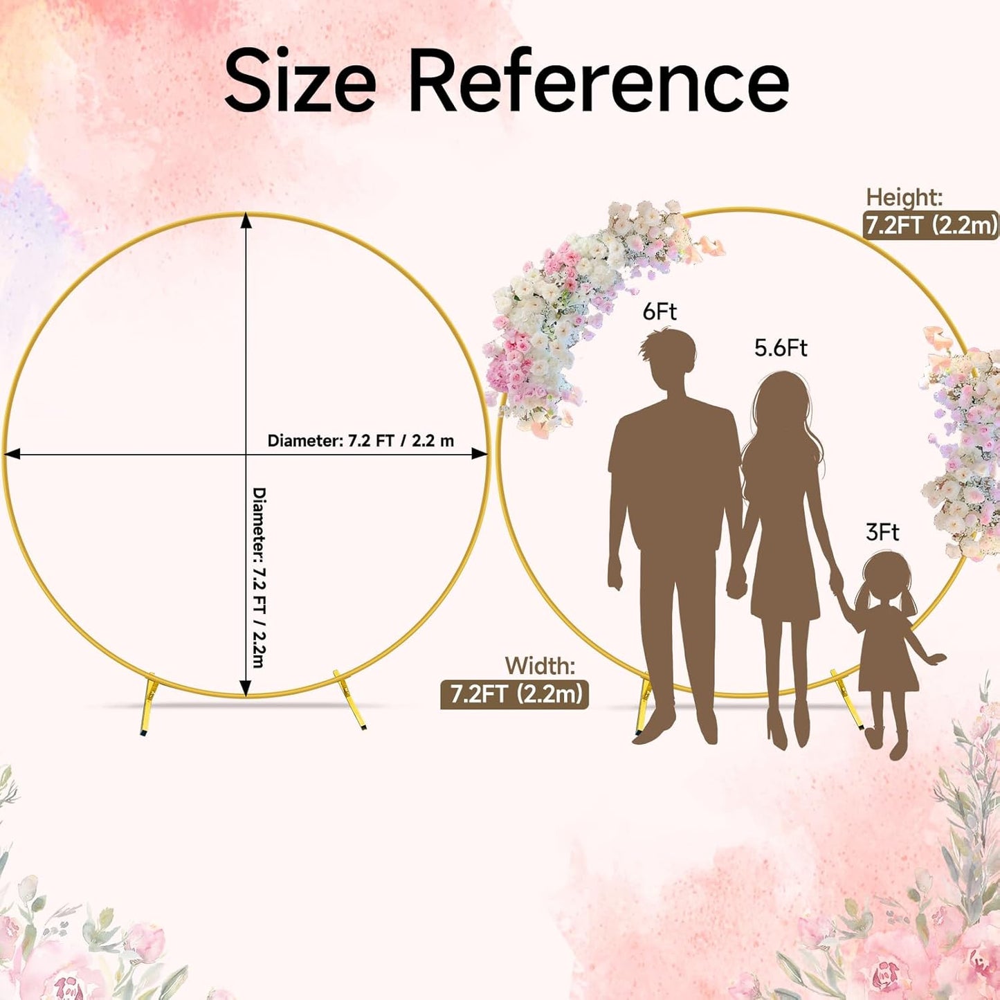 JEBUTU Balloon Arch Stand Metal Round Backdrop Stand Circle Balloon Arch Frame Wedding Arches 6.5FT for Ceremony Birthday Party Baby Shower Decoration
