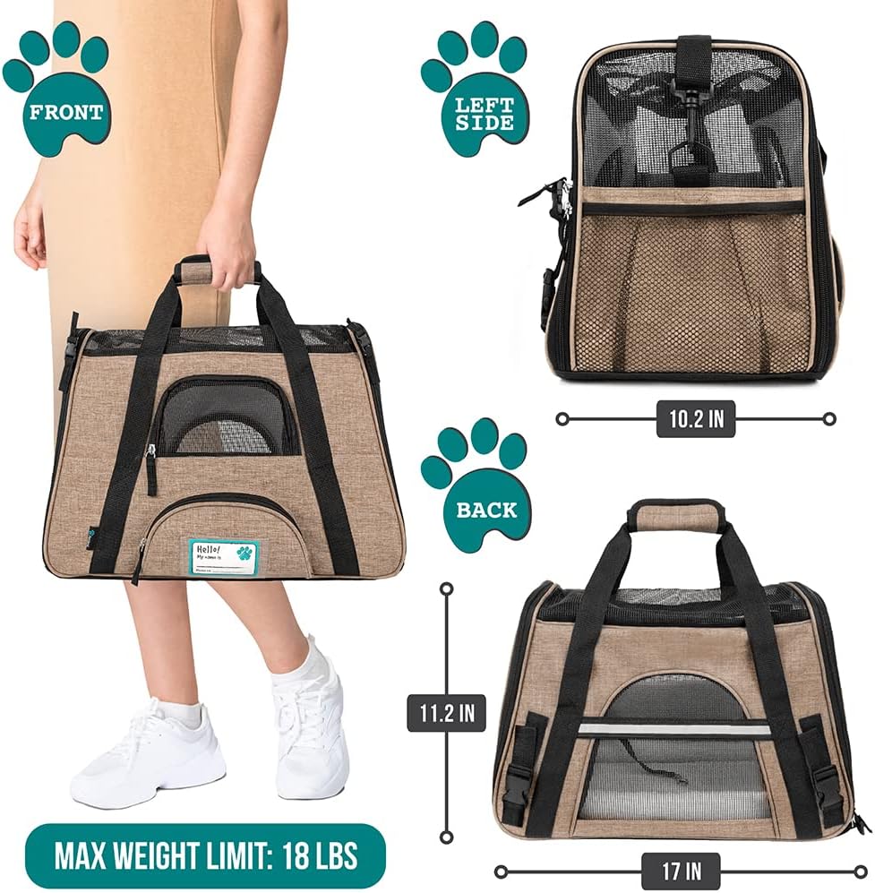 Premium Airline Approved Soft-Sided Pet Travel Carrier by PetAmi | Ventilated, Comfortable Design with Safety Features | Perfect For Plane or Car | Ideal for Small to Medium Sized Cats, Dogs, and Pets