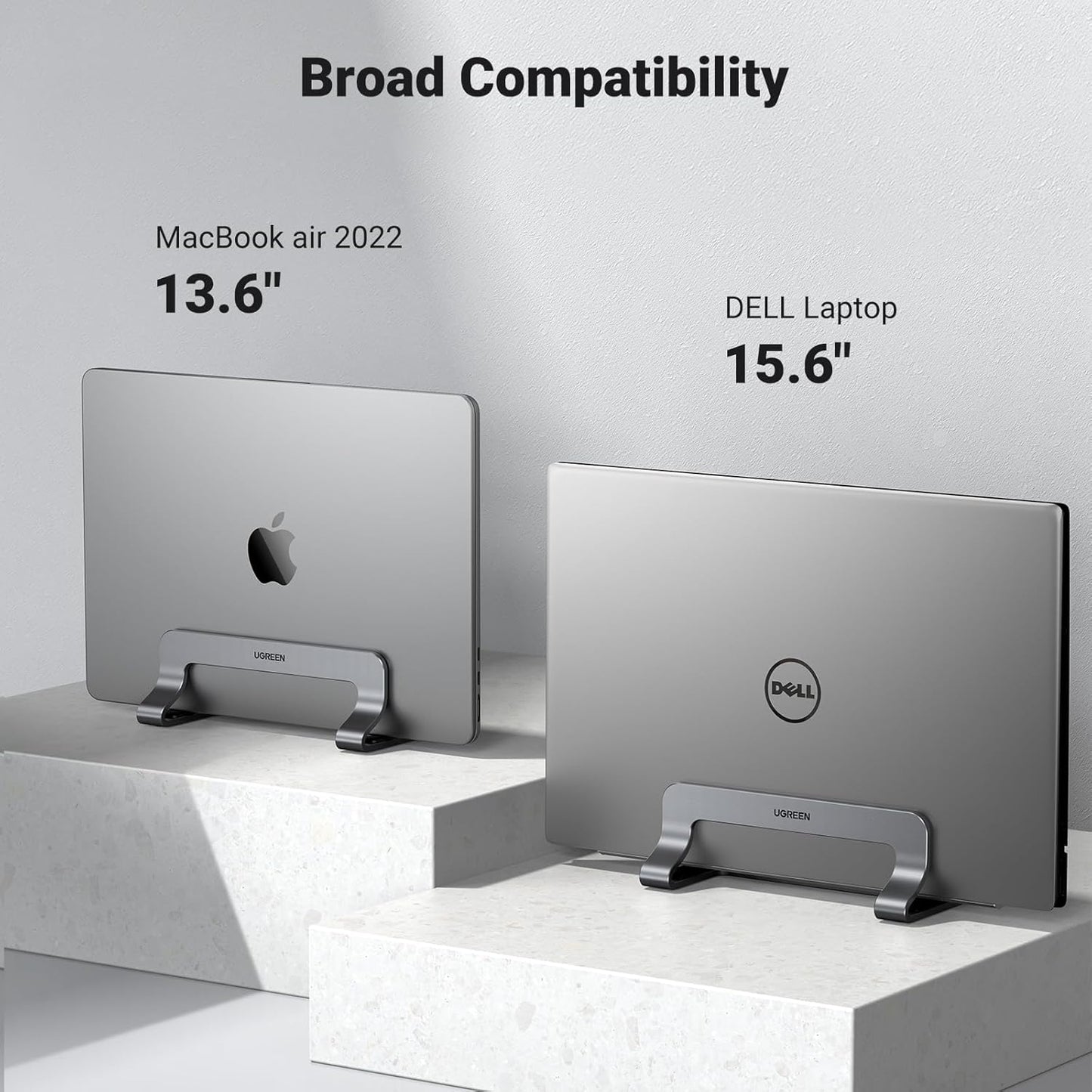 UGREEN Vertical Laptop Stand Holder Mount for Desk, Riser Adjustable Aluminum Compatible with MacBook Pro Air, Ideapad, Surface Book, Chromebook Up to 15.6inch, Grey