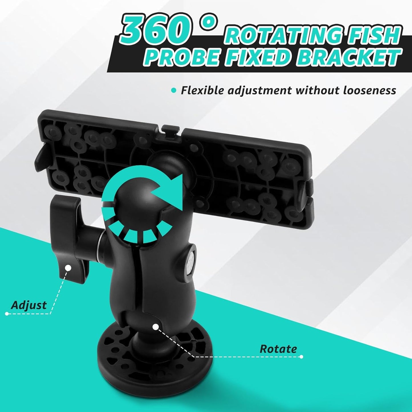 LYIYEYAN Fish Finder Mount Base, Universal 360° Rotation Ball-Mount Fish Finder Bracket, Fishing Boat Accessory for Marine Boat Kayak Pontoon Canoe
