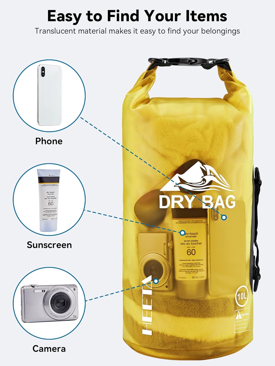 HEETA Dry Bag Waterproof for Women Men, 5L/10L/20L/30L/40L Roll Top Lightweight Dry Storage Bag Backpack with Phone Case for Travel Swimming Boating Kayaking Paddle Board Camping Beach Accessories