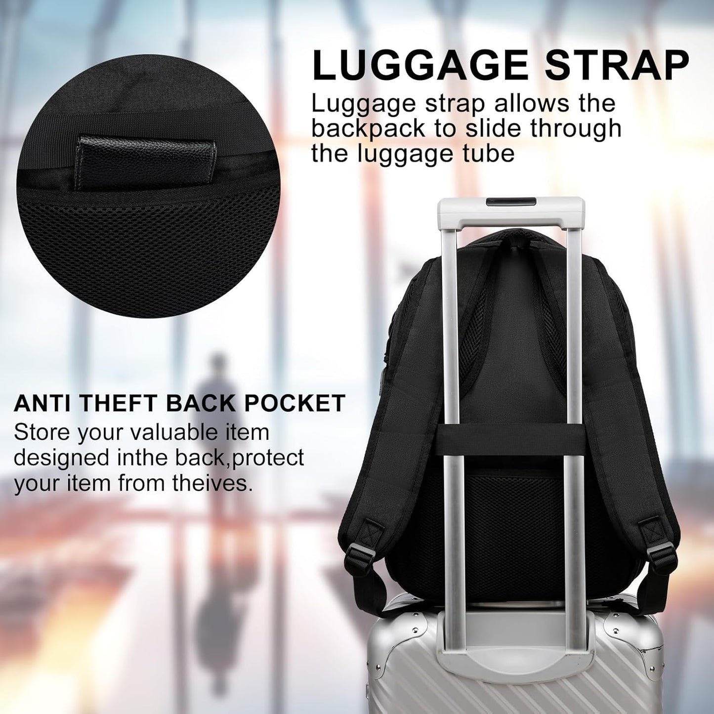 School backpack for Teen Boys, Backpack for Men,15.6 inch Laptop Backpack with USB Charging Port, Large Computer Bookbag with Compartments, Ergonomic Straps, Black