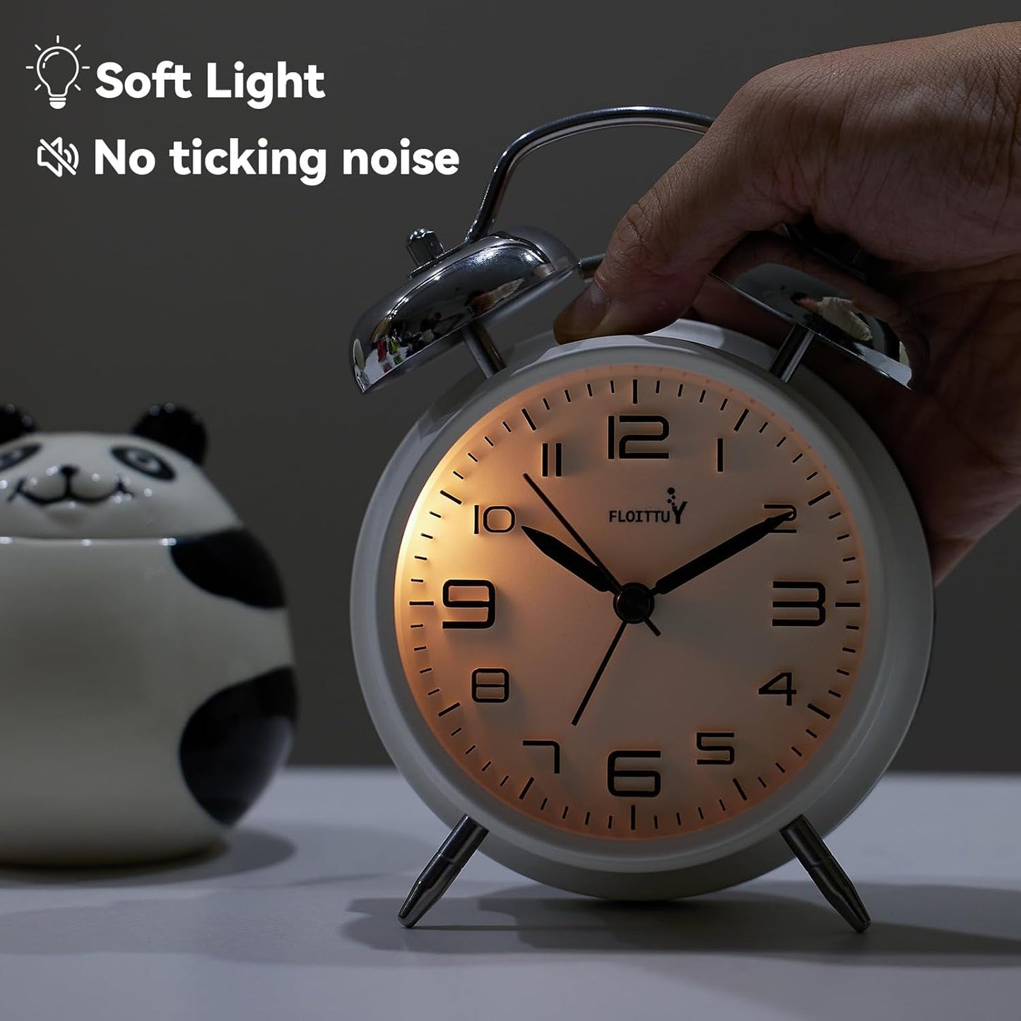 FLOITTUY (Loud Alarm for Deep Sleepers) 4'' Twin Bell Alarm Clock with Backlight for Bedroom and Home Decoration(Black)