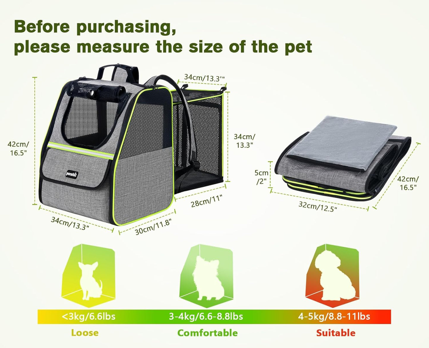 Pecute Expandable Cat Backpack Carrier, Small Dog Backpack Carrier, Pet Backpack Carriers for Cats Dogs Puppy Kitten, Cat Carriers Bag Carrying for Travel Hiking Bike Riding Walking Outdoor,Grey