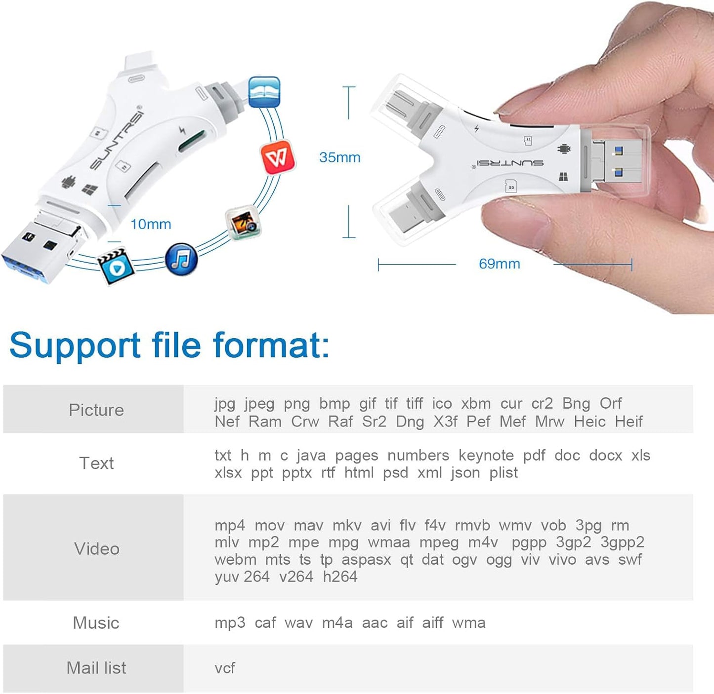 SD Card Reader for iPhone/ipad/Android/Mac/Computer/Camera,4 in1 Micro SD Card Reader Trail Camera Viewer, Portable Memory Card Reader SD Card Adapter for SD and TF Cards(White) (White)