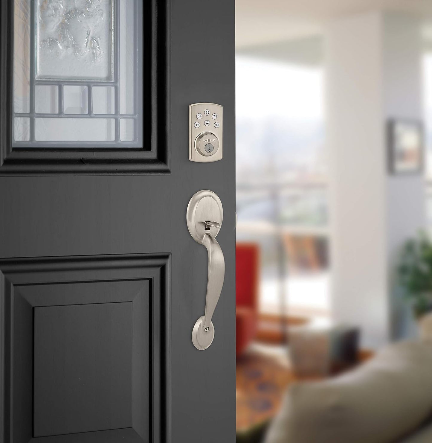 Weiser Powerbolt 3 Matte Black Keyless Entry Door Lock/Deadbolt Lock, 10-Button Keypad Door Lock with Auto Lock and 12-Month Battery Life, Electronic Door Locks for Front Door, Home Décor