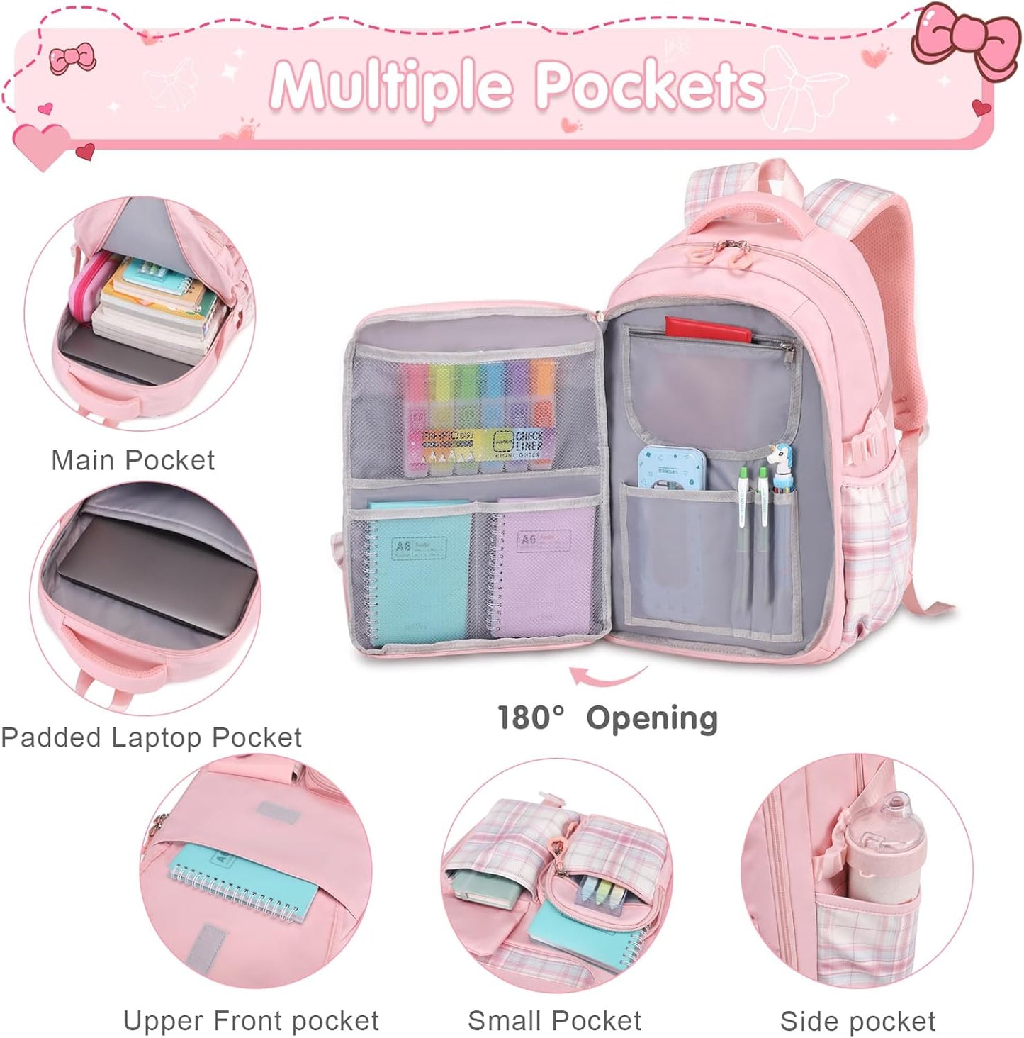ACESAK Girls Backpack - 3PCS Backpack for Girls Cute School Backpacks for Girls Kindergarten