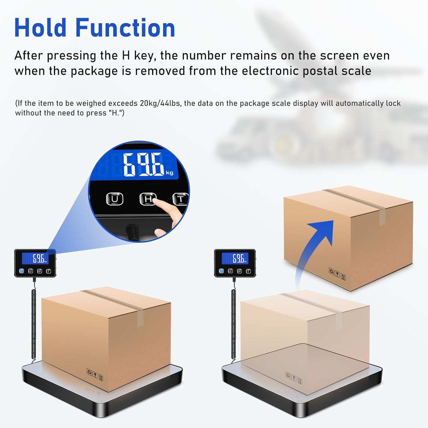 RAOYAN Shipping Scale, 440lb/0.5oz High Accuracy Digital Postal Scale with LCD Display, Hold/Tare Function, Shipping Scale for Package, Luggage, Warehouse (Including 2 Batteries, Charging Cable)