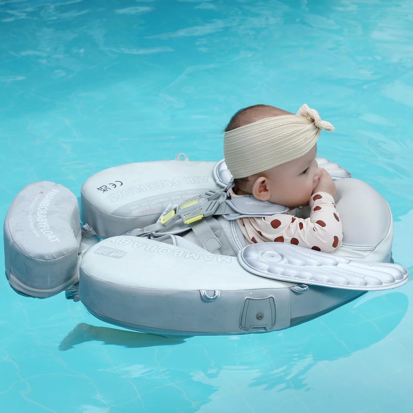Mambobaby Baby Swim Float with Canopy, Non-Inflatable Solid Baby Float, Upgrade Soft Skin-Friendly Material Infant Swim Float