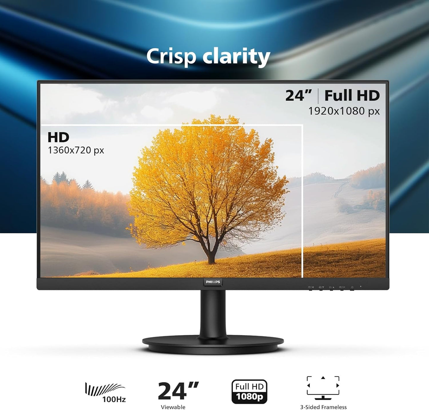 Philips 22 inch Class Thin Full HD (1920 x 1080) 75Hz Monitor, VESA, HDMI & VGA Port, 221V8LN