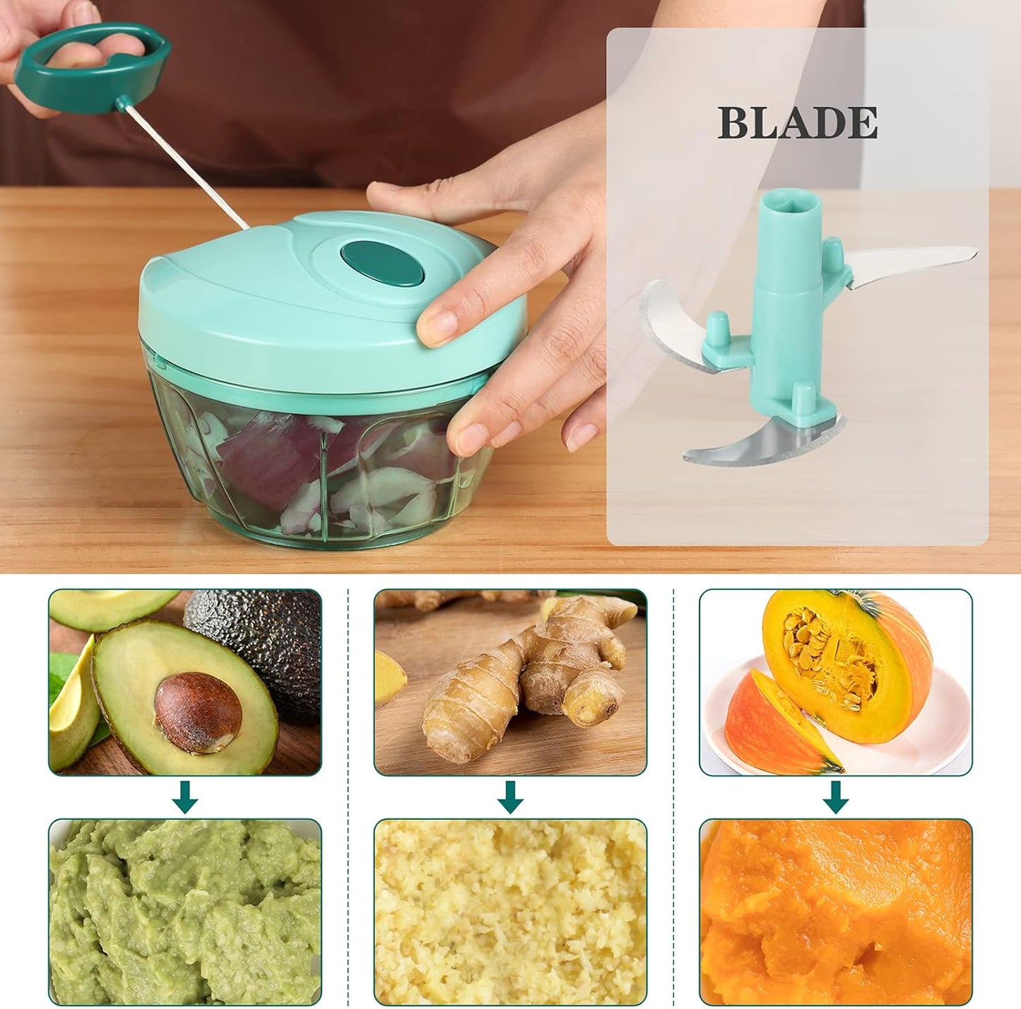Cambom Manual Food Chopper Vegetable Cutter, Hand String Vegetable Chopper Onions Cutter for Vegetable Fruits Nuts BPA Free Food Safe Material, 550ml Gray
