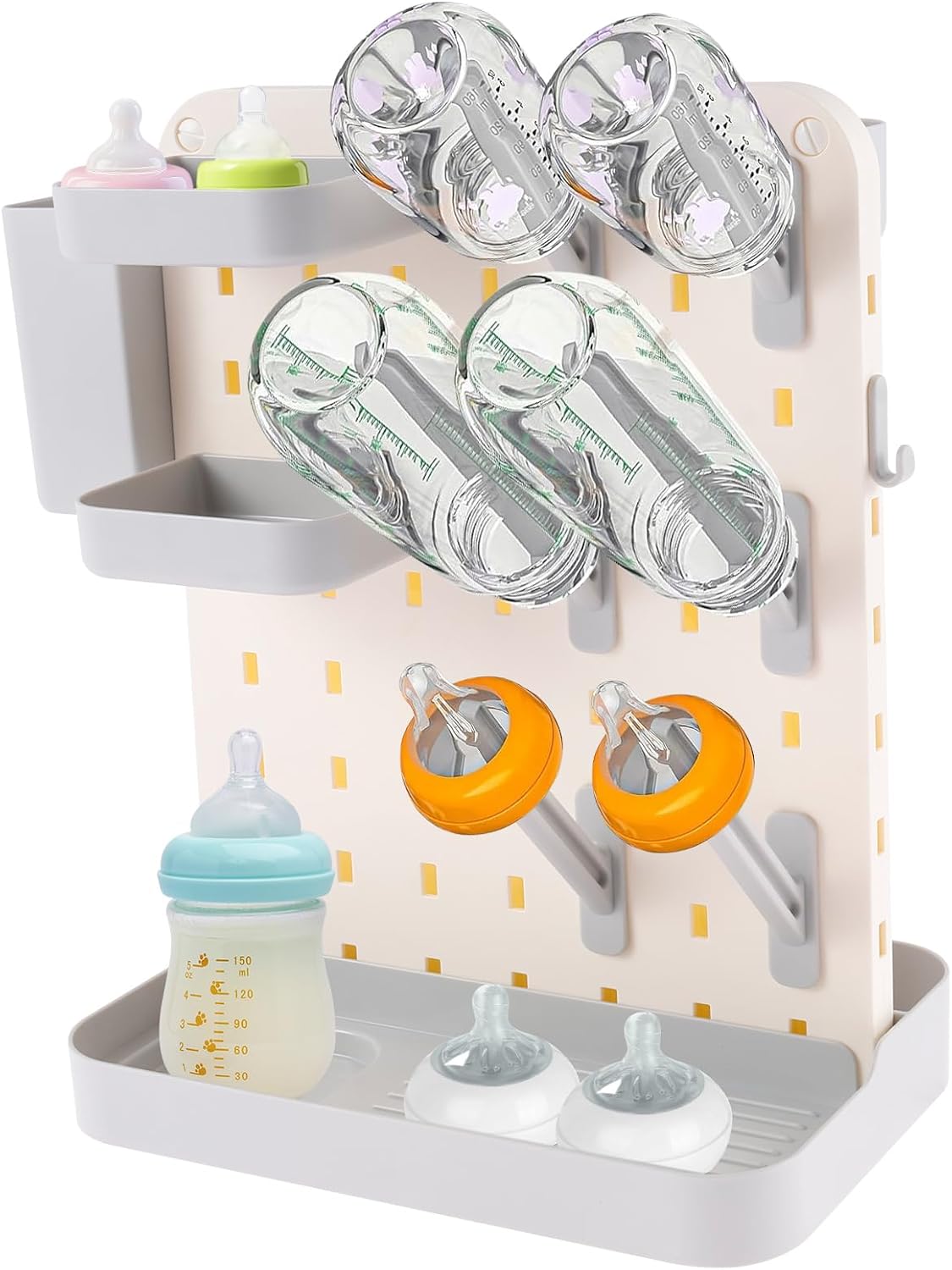 Baby Bottle Drying Rack Large Capacity Bottle Dryer Holder Space Saving Drying Rack for Baby Bottles and Cleaning Supplies (White Grey)(White Grey)