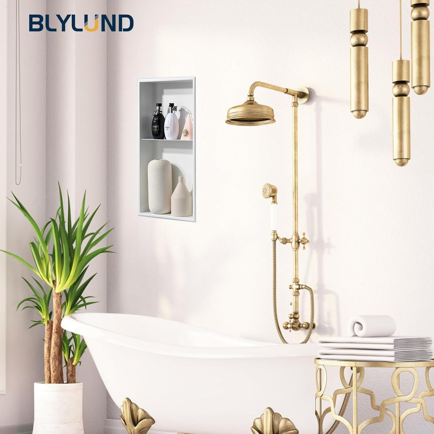 BLYLUND Shower Niche 12" x 24" NO Tile Needed,Matte Black Double Shelf Organizer, Square Corners Wall-Inserted Niche Recessed Shower Shelf Modern Soap Niche for Bathroom