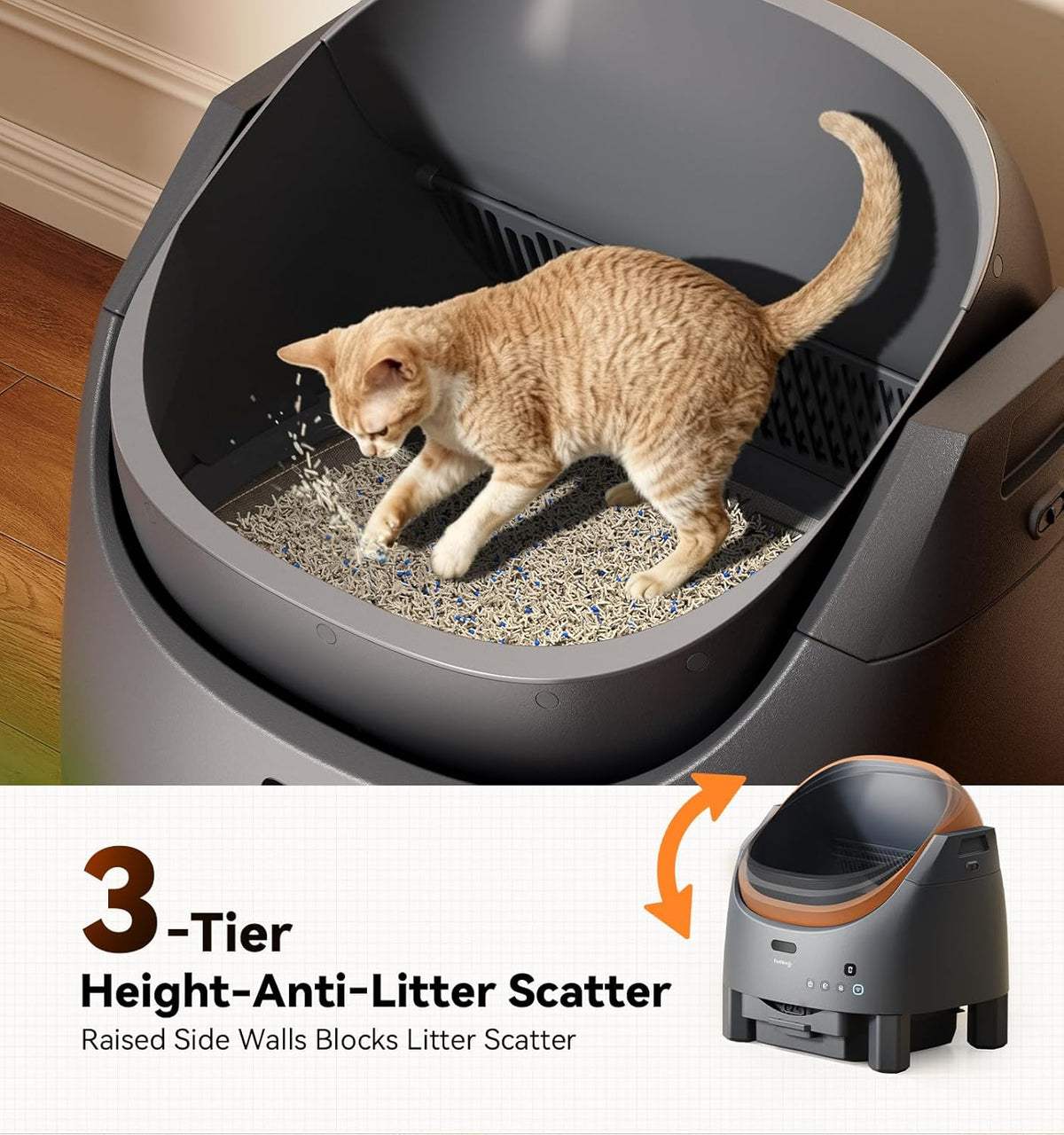 Automatic Cat Litter Box, FeelNeedy Self Cleaning Litter Box with App Control,Odor-Free Safety Sensor Design for 1-3 Cats,Open-Top Smart Litter Box Includes Waste Bags,litière automatique Pour Chat