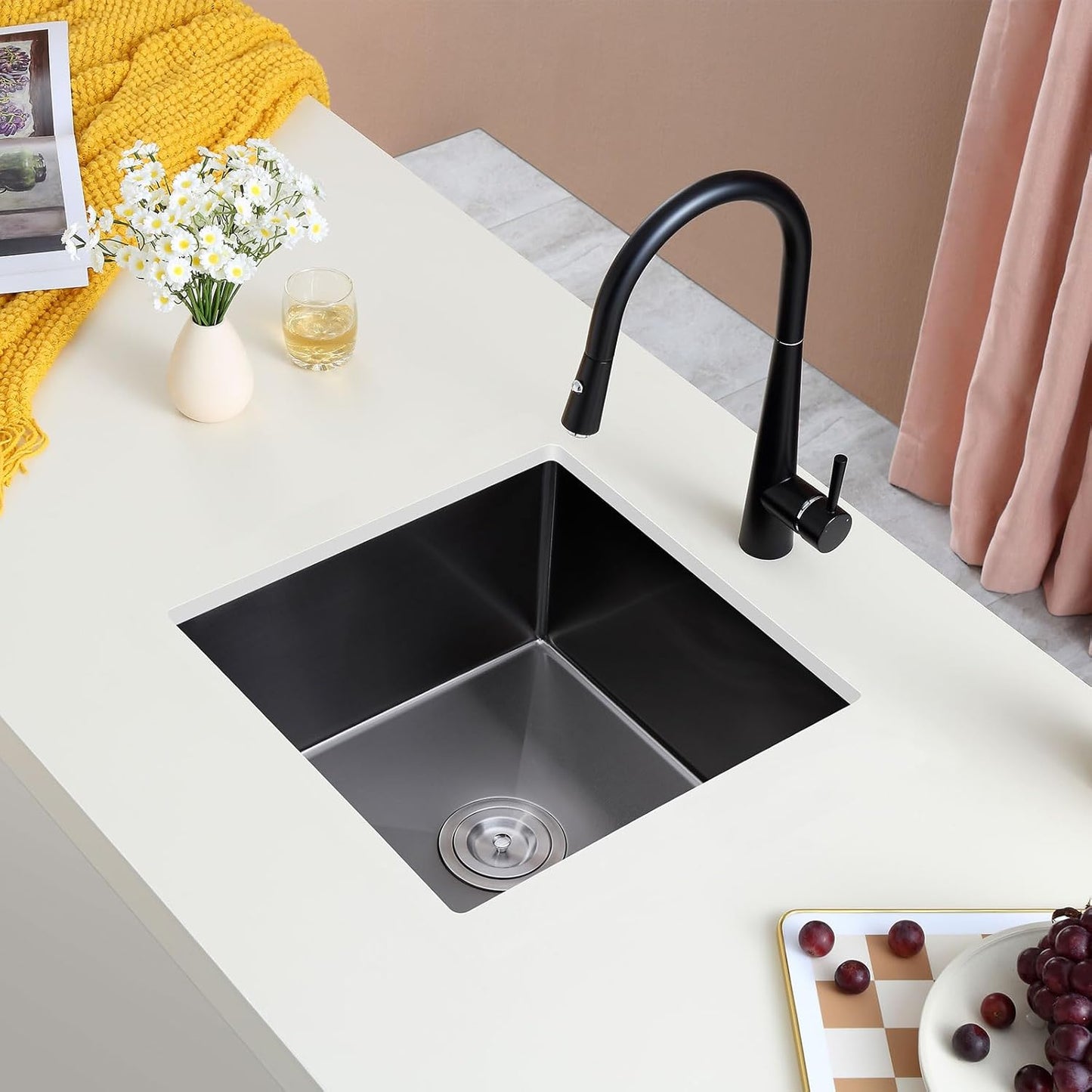 MENATT 20-inch Undermount Kitchen Sink, SUS304 Stainless Steel Handmade Single Bowl Kitchen Sink with Sink Strainer (Brushed), 20"x16"x9"