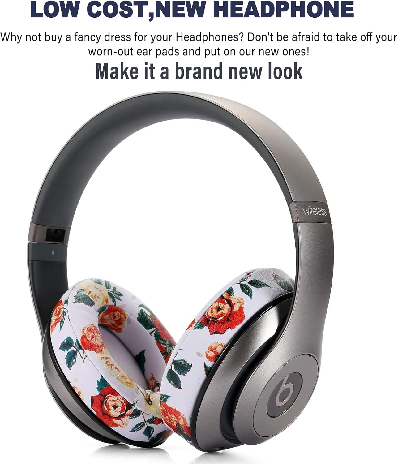Studio 3 Ear Pads Cushions Replacement Earpads for Beats Studio 2 & Studio 3 Wired & Wireless Headphones,Ear Cushions Memory Foam Earpads with Soft Protein Leather Replacement Parts -White Floral
