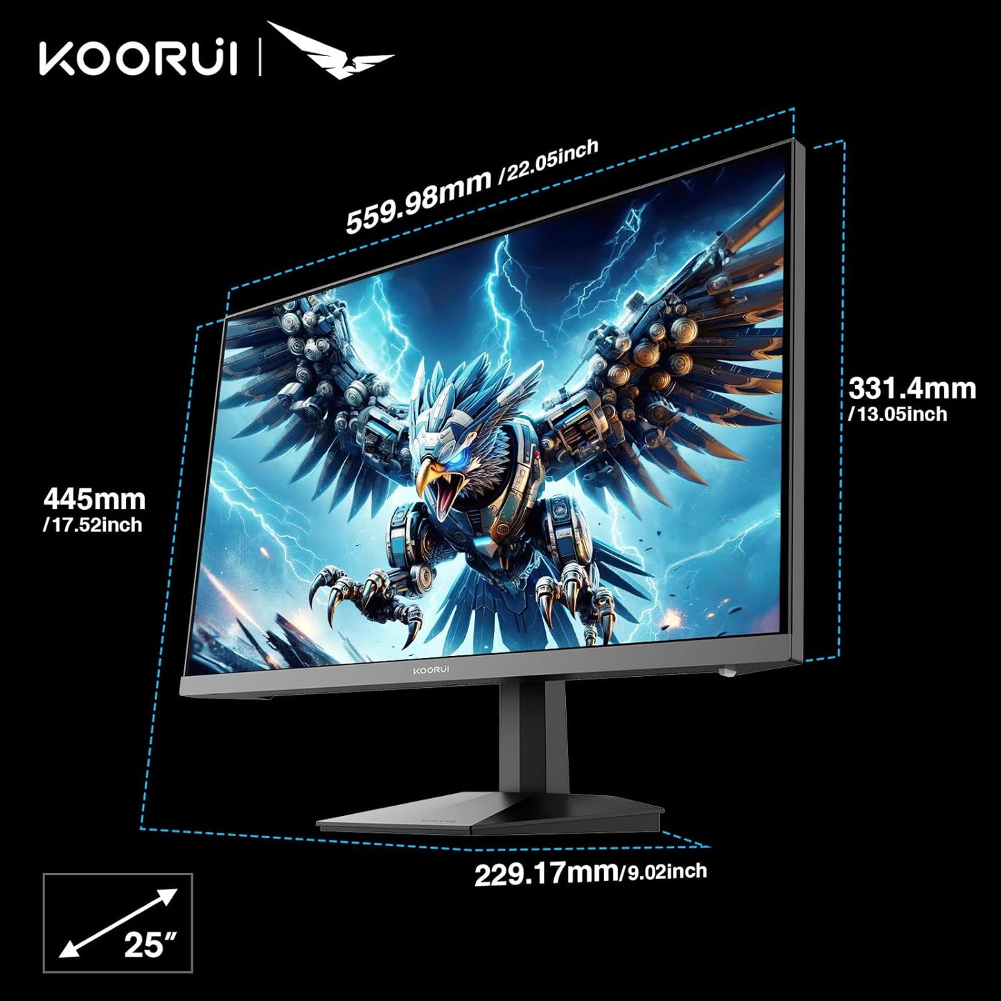KOORUI Monitor 27 inch QHD 2K Fast IPS Gaming Monitor, 200Hz 1ms, HDR400,95% DCI-P3,Adaptive Sync,Tilt Pivot Swivel Vertical Height Adjustable,HDMI 2.0 &DP 1.4 Ports, G2722P, Black