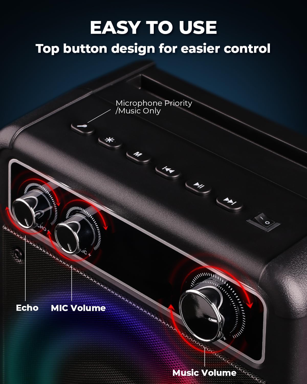Karaoke Machine, Portable Bluetooth Speaker with 2 Wireless Microphones, PA System for Adults Kids with LED Lights, Supports REC/FM/AUX/USB/TF for Home Party